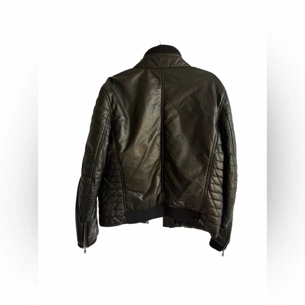 Pal Zileri Men's 100% Genuine Leather Black Quilted Bomber Jacket Size Small - Picture 3 of 11